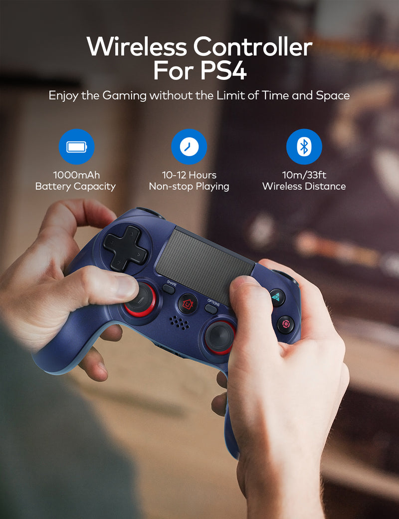 PS4 Wireless Controller with Dual Vibration - Metal Blue (1000mAh)