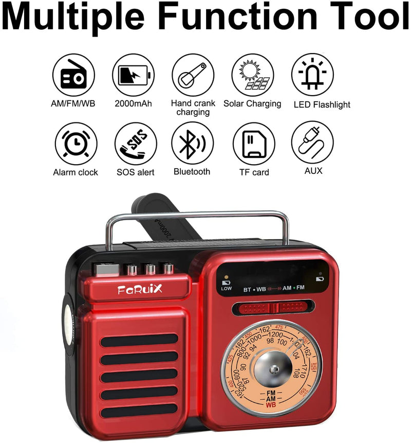 Hand Crank Solar Emergency Weather Radio, SOS Alert 2000mAh