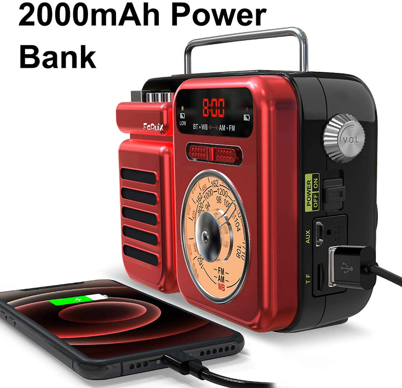 Hand Crank Solar Emergency Weather Radio, SOS Alert 2000mAh